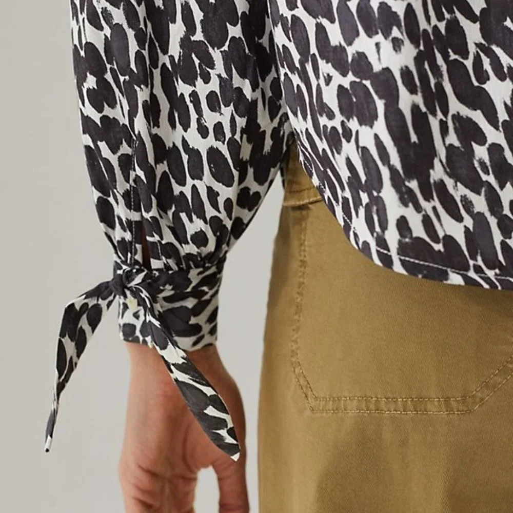 Anthropologie Maeve Blouse Ashleigh Puff-Sleeved 3x Black & White Animal Print